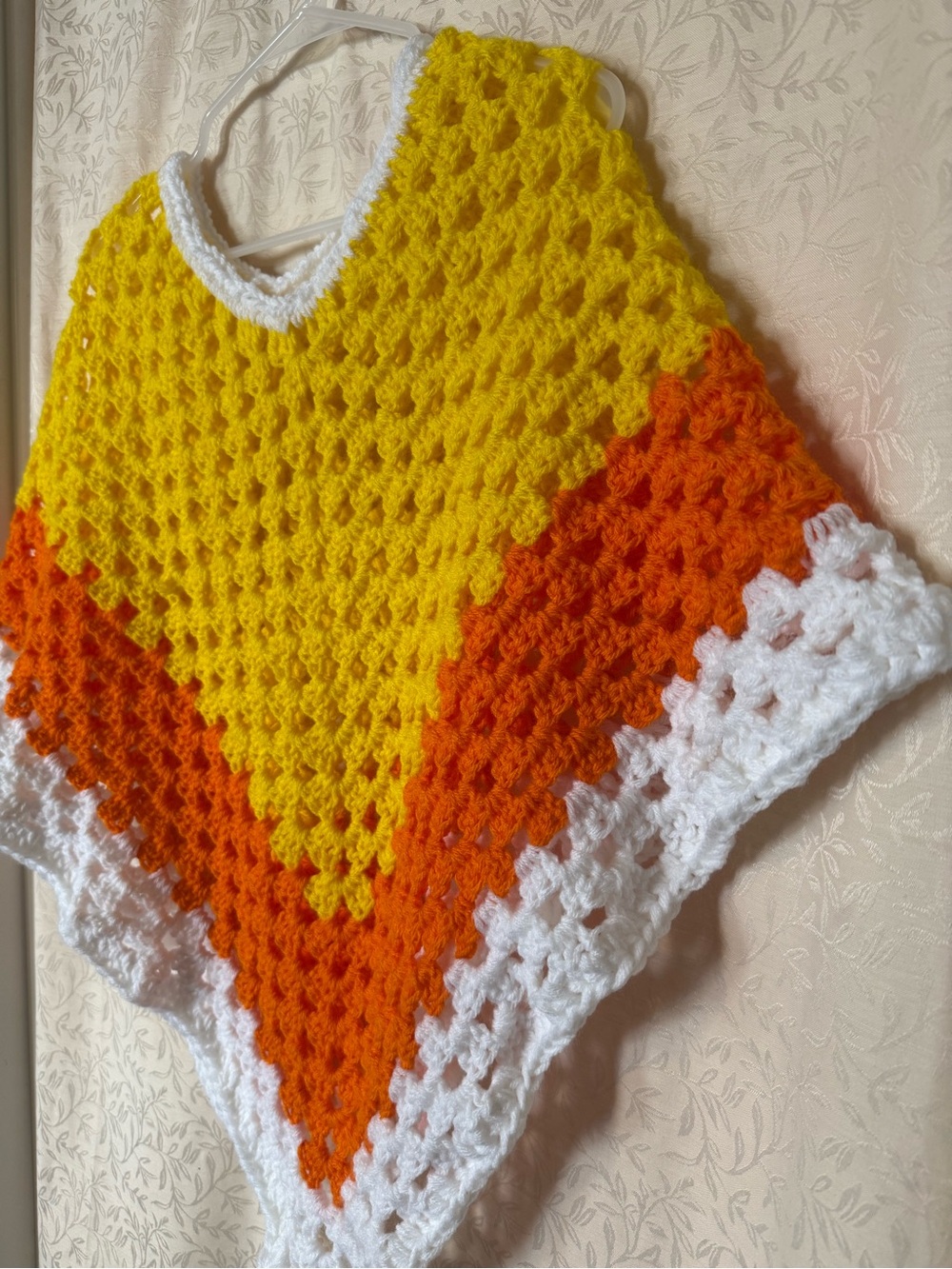 Halloween Crochet Poncho Sweater, Winter Wear, Women’s Medium Candy Corn Colors - Picture 6 of 6